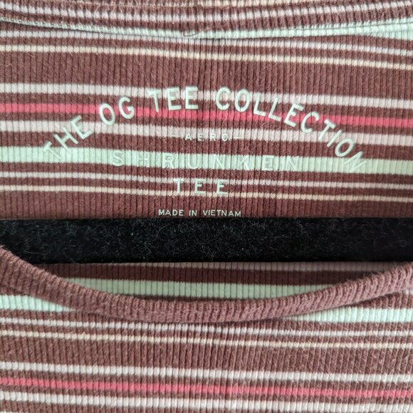 Cute Girly Striped T-Shirt Scalloped Ridged Sleeve - Picture 3 of 5